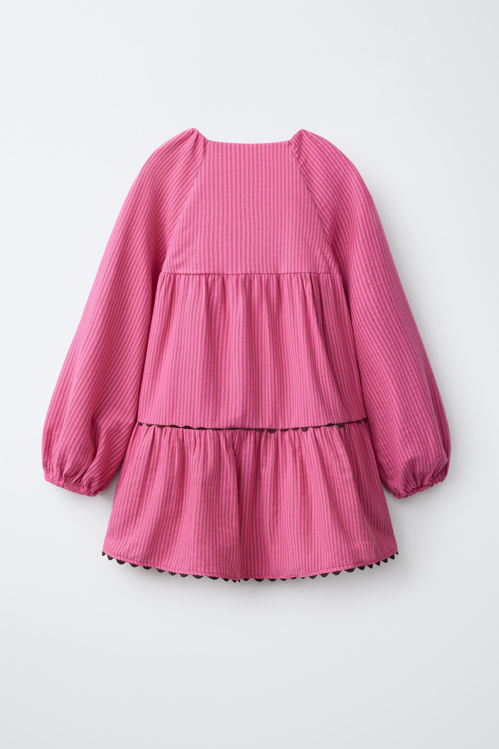 STRIPED RAGLAN SLEEVE DRESS — Fuchsia