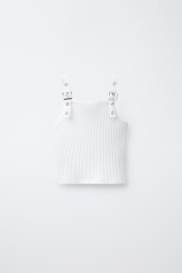 RIBBED BUCKLE STRAP T-SHIRT - Ecru by Zara