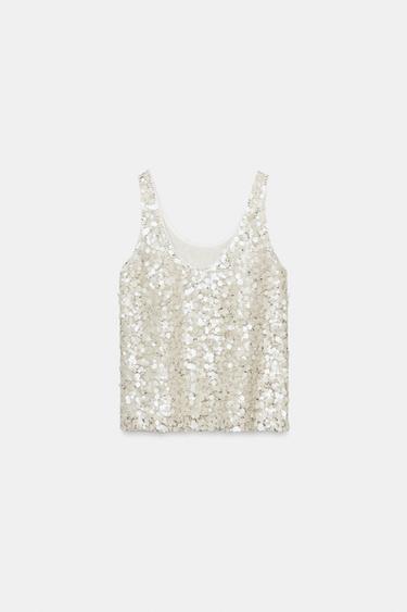 TOP À BRETELLES PAILLETTES - Beige clair de Zara - Image 5
