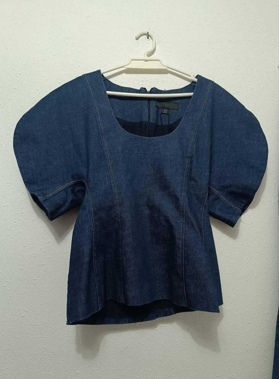 ZW COLLECTION DENIM PUFF SLEEVE BLOUSE - Image 2