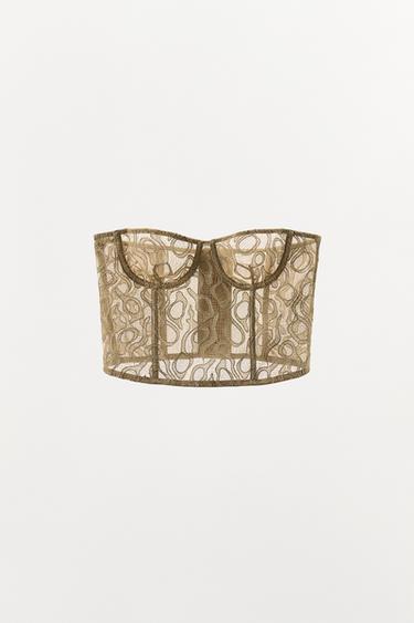 METALLIC THREAD LACE UNDERWIRED CORSET - Golden by Zara - Image 4