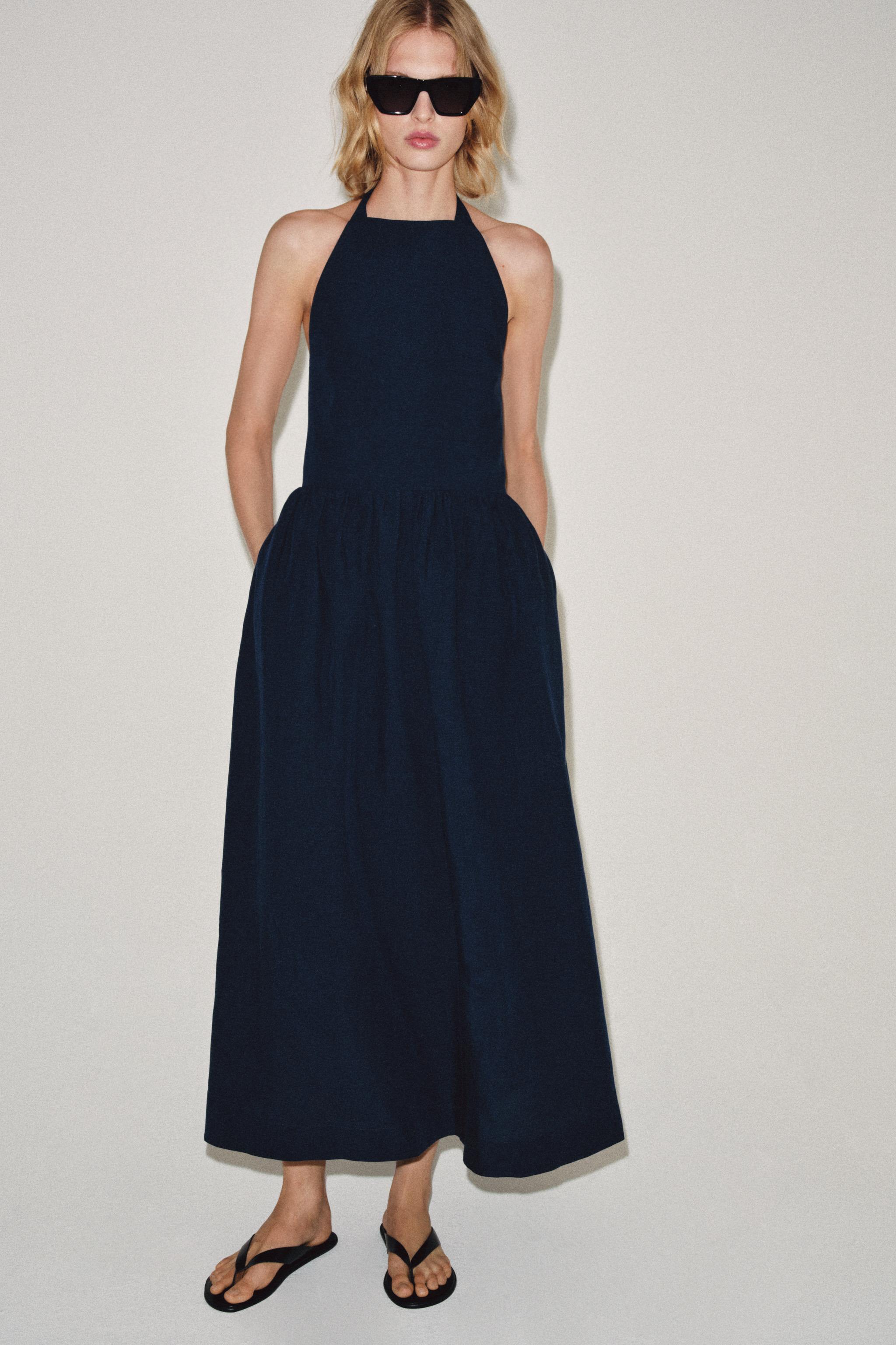 ZW COLLECTION HALTER NECK DRESS — Navy blue