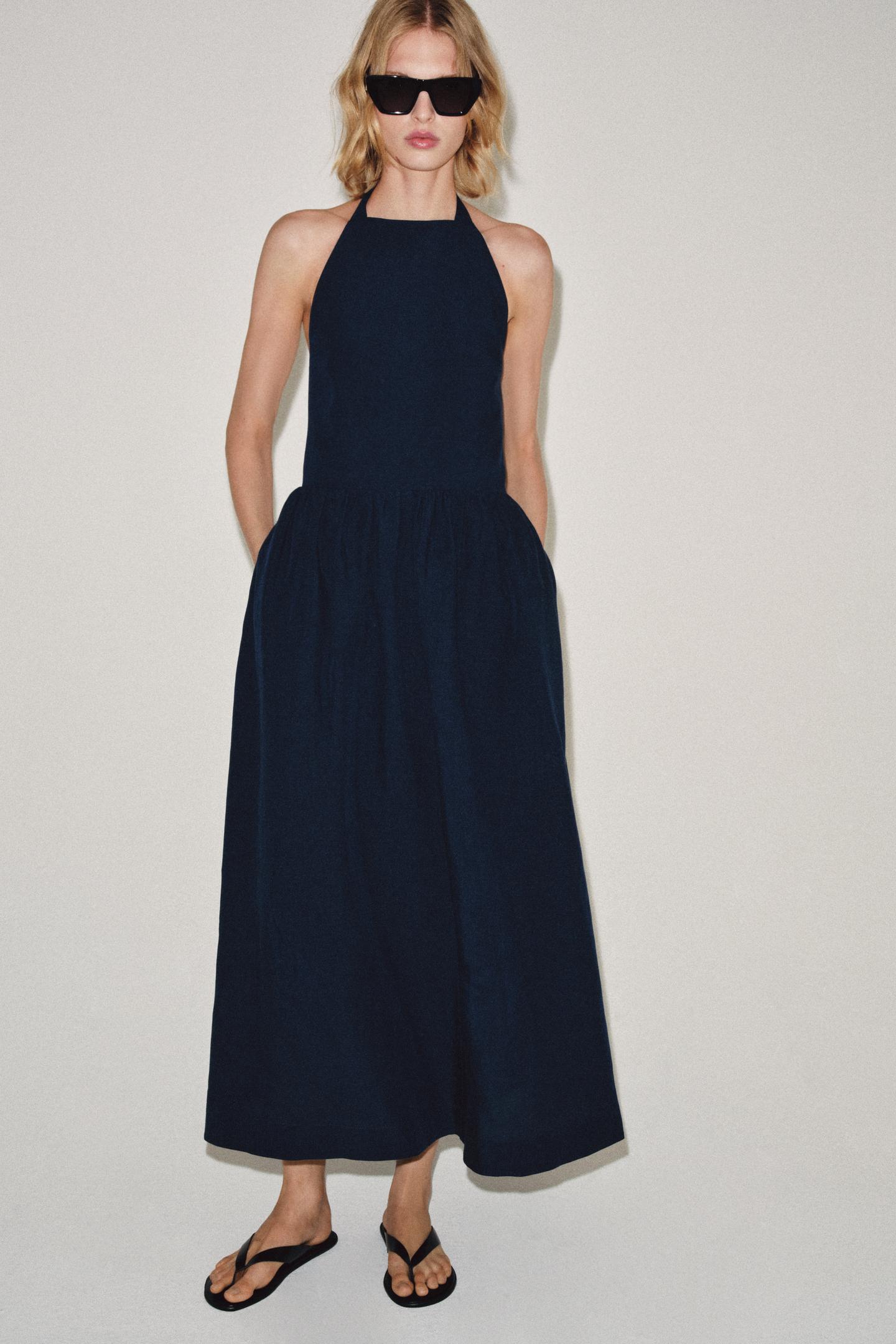 Женское платье Zara ZW Collection Halter Neck, цвет: Тёмно-синий — фото 2