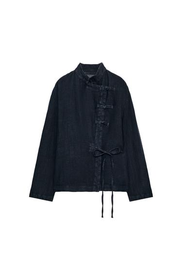 BLUSA CRUZADA LINO 100% ZW COLLECTION - Azul de Zara