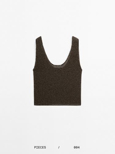 Zara Cotton blend knit top with round neckline - Greenish