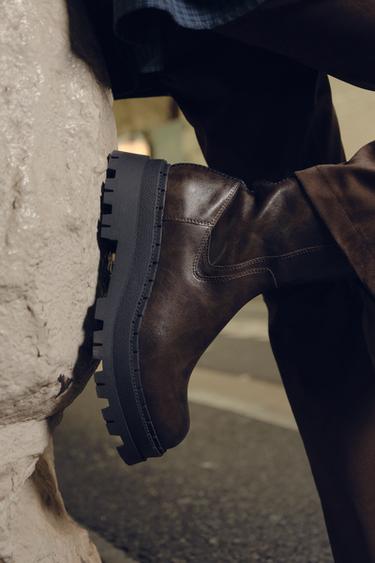 DISTRESSED-EFFECT PLATFORM ANKLE BOOTS - Brown by Zara