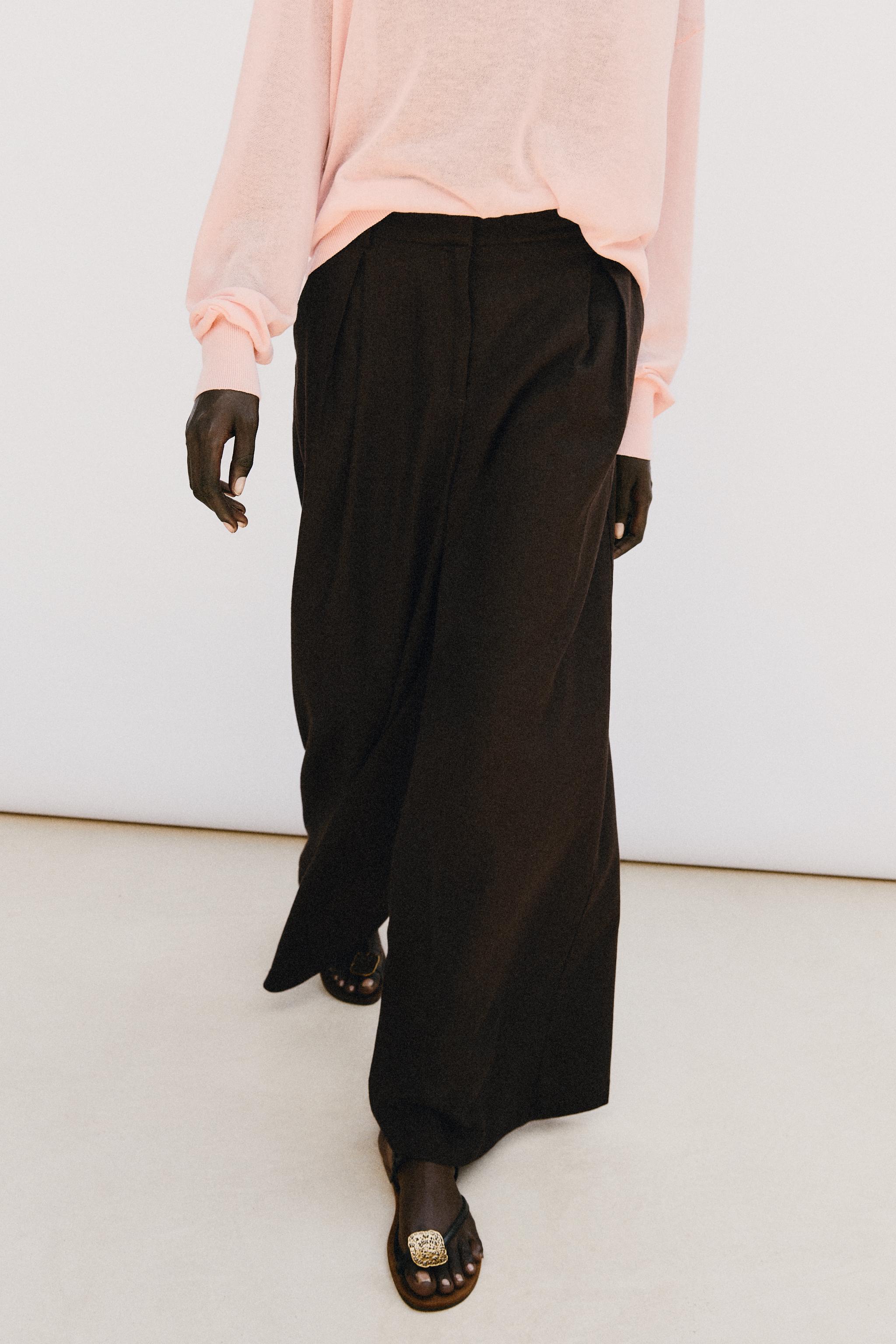 WIDE LEG LINEN PANTS — Brown