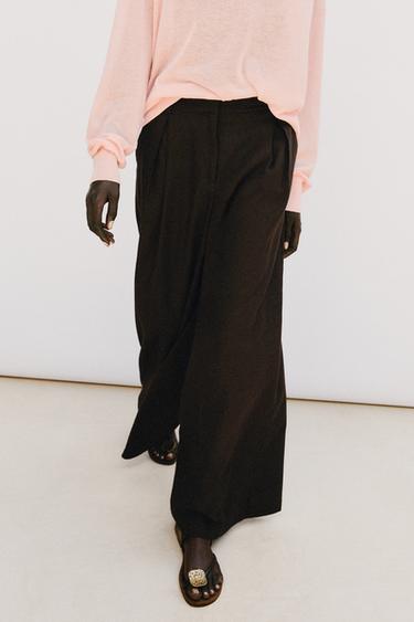 PANTALON LARGE AVEC LIN - Marron de Zara - Image 1