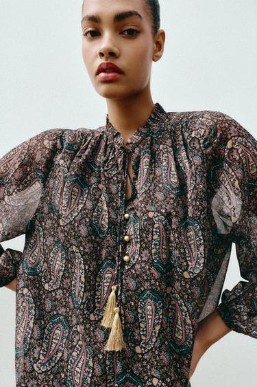 PRINTED SEMI-SHEER BLOUSE - Multicoloured by Zara - Image 3