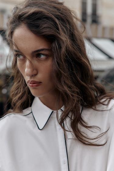 CHEMISE EN POPELINE AVEC LISERÉS CONTRASTANTS - Blanc / Noir de Zara - Image 4
