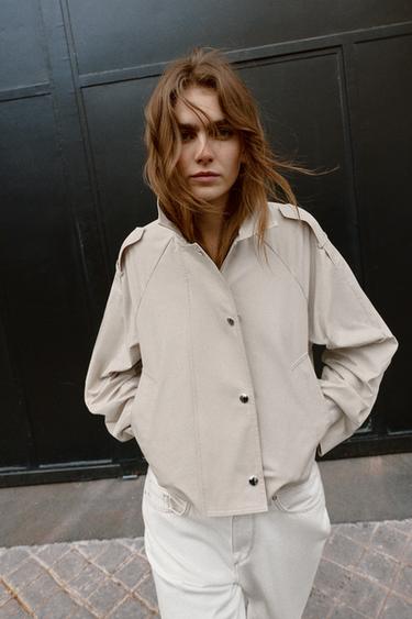 Zara CROPPED DOUBLE BREASTED TRENCH - Stone