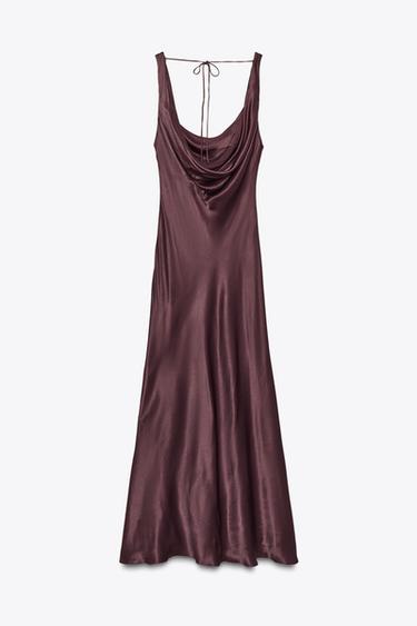 ZW COLLECTION SATIN LONG DRESS - Burgundy by Zara - Image 6