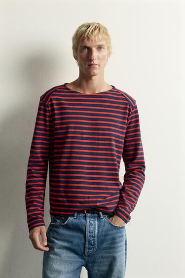 T-SHIRT JACQUARD À RAYURES COUPE DÉCONTRACTÉE - rayures de Zara
