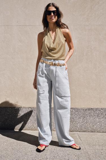 Zara ZW COLLECTION CARGO PANTS - Light blue