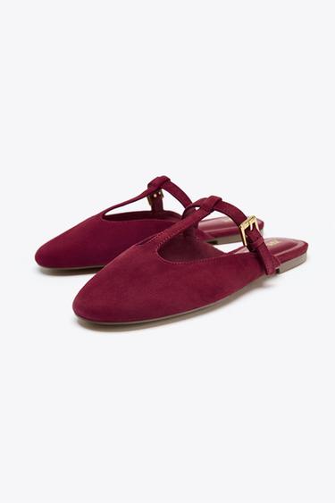 SPLIT SUEDE SLINGBACK SHOES WITH STRAP - Red by Zara - Image 1