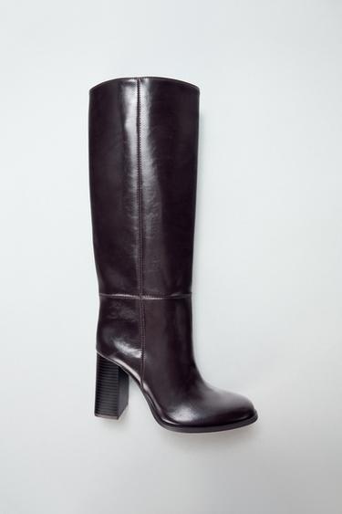 بوت عال بكعب سميك - بني by Zara