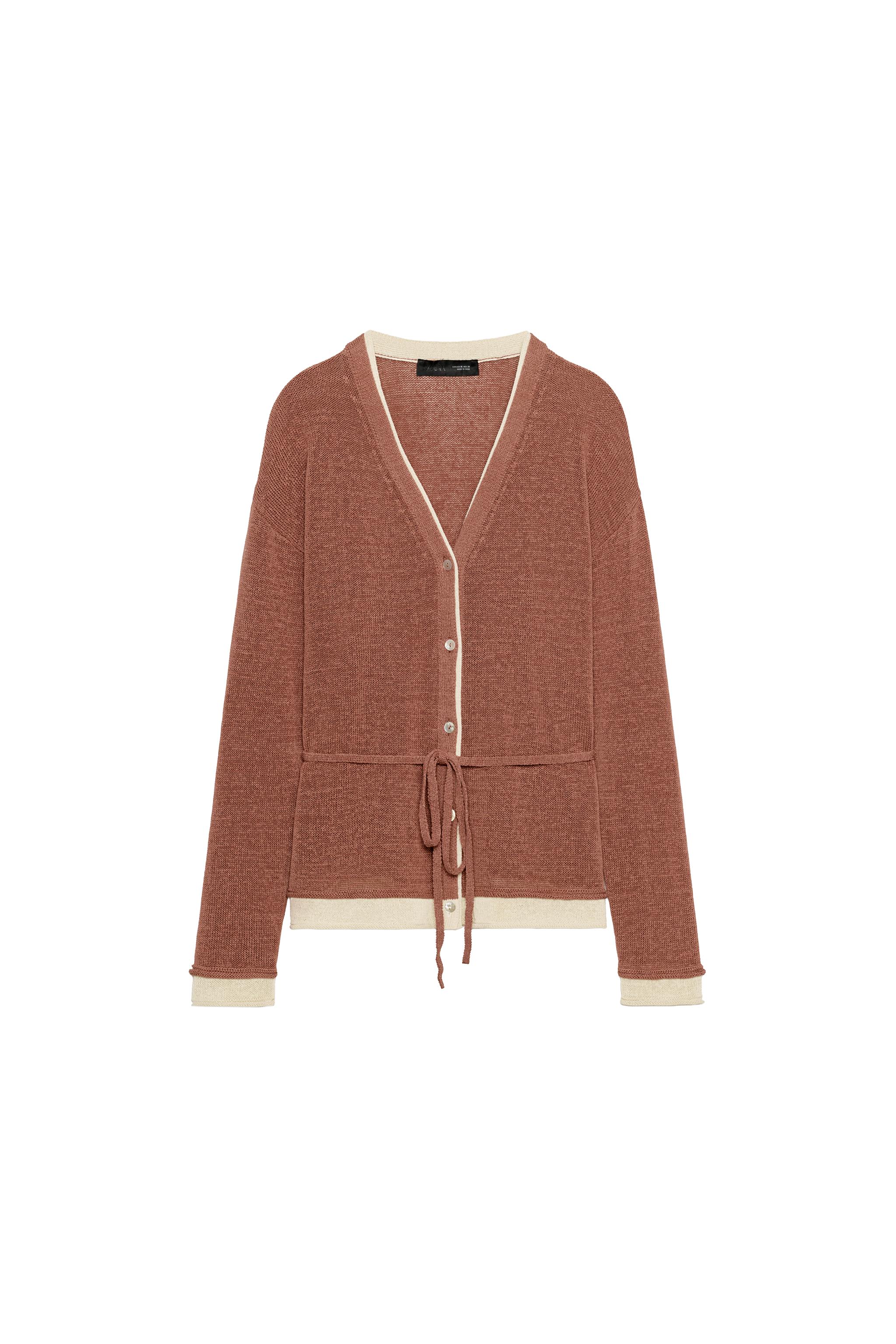 zara — CARDIGAN COMBINATO IN MAGLIA CON CINTURA