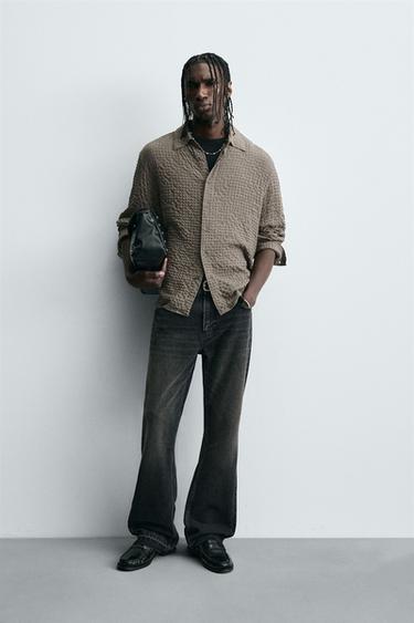 TEXTURED CHECK SHIRT - Dark tan by Zara - Image 0