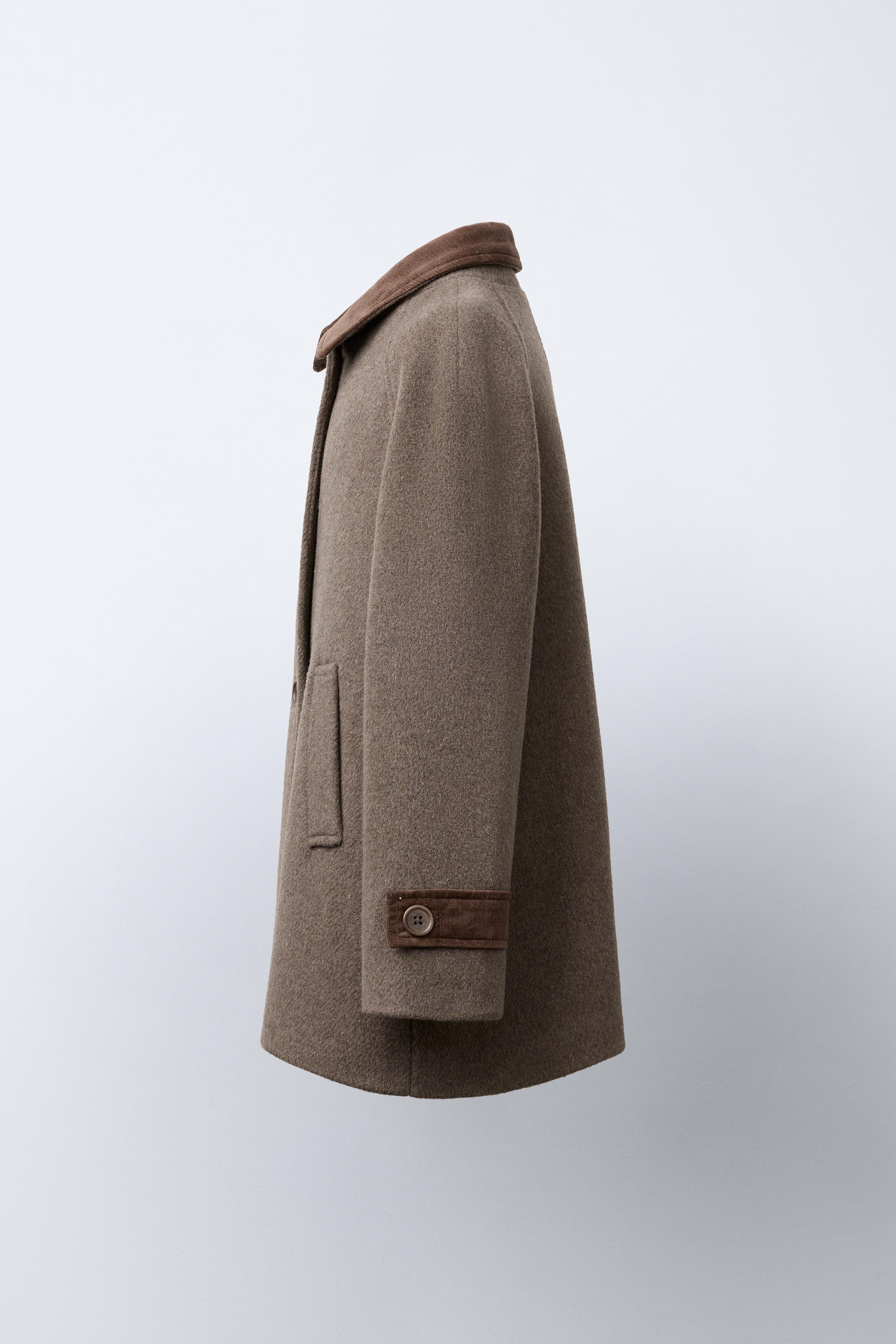 CONTRAST VELVET WOOL BLEND COAT