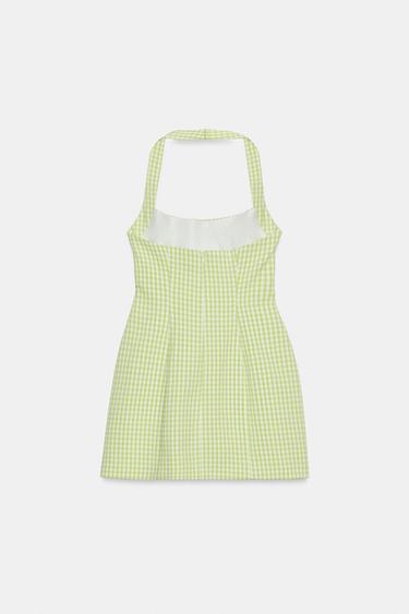 ROBE HALTER À CARREAUX VICHY - Vert lime fluo de Zara - Image 5