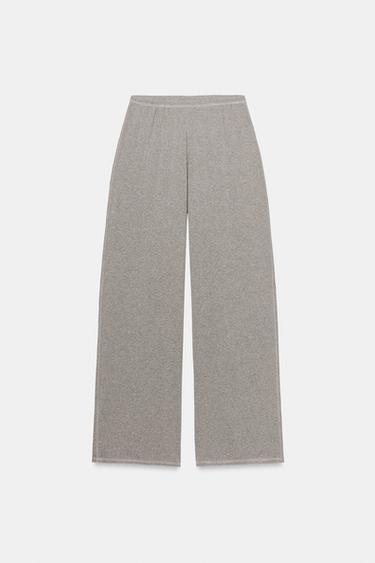 Zara FLOWY WIDE LEG PANTS - Gray marl