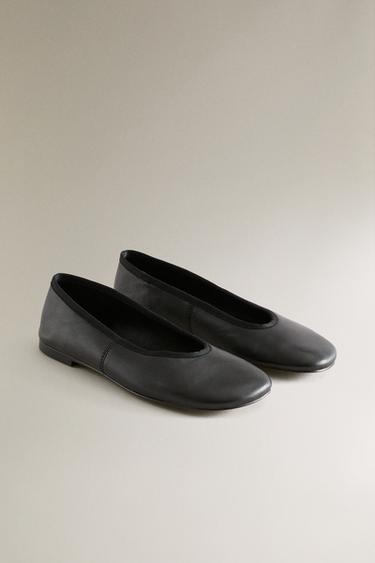 FLEXIBLE LEATHER BALLERINAS - Black by Zara - Image 1