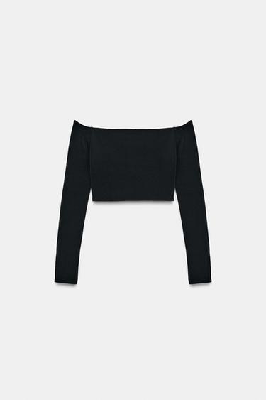 LONG SLEEVE CROPPED TOP - Black by Zara - Image 4