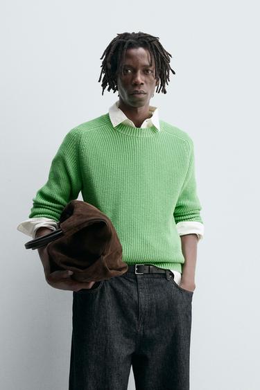 TEXTURED COTTON BLEND JUMPER - Green by Zara