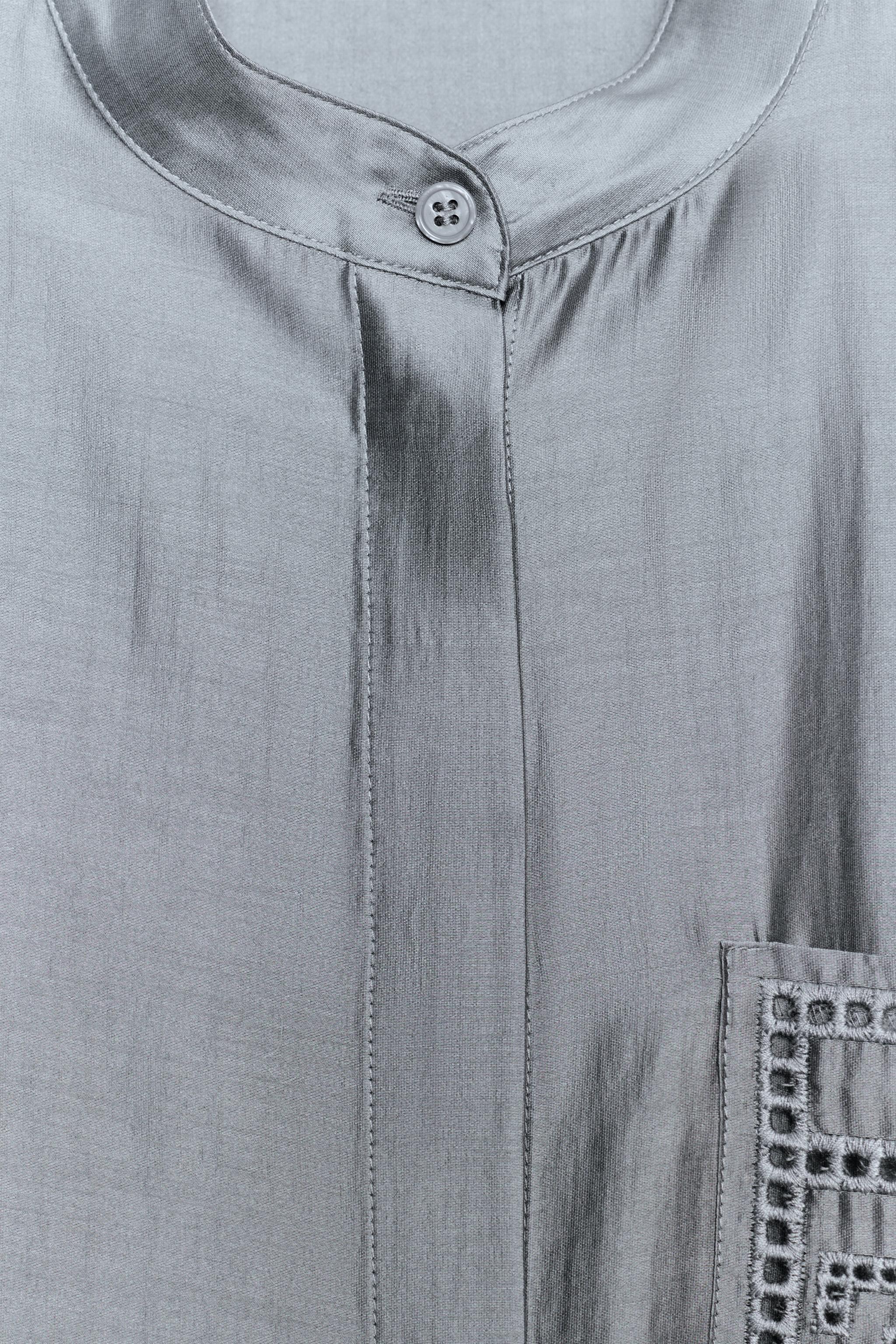 Женские рубашки Zara EMBROIDERED POCKET SHIRT ZW COLLECTION — фото 3