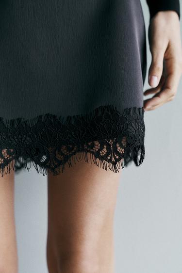 SKORT WITH LACE HEM - Black by Zara - Image 2