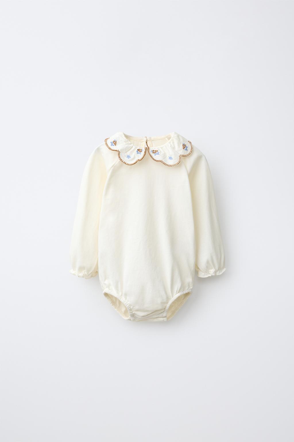 EMBROIDERED FLORAL PETER PAN COLLAR BODYSUIT
