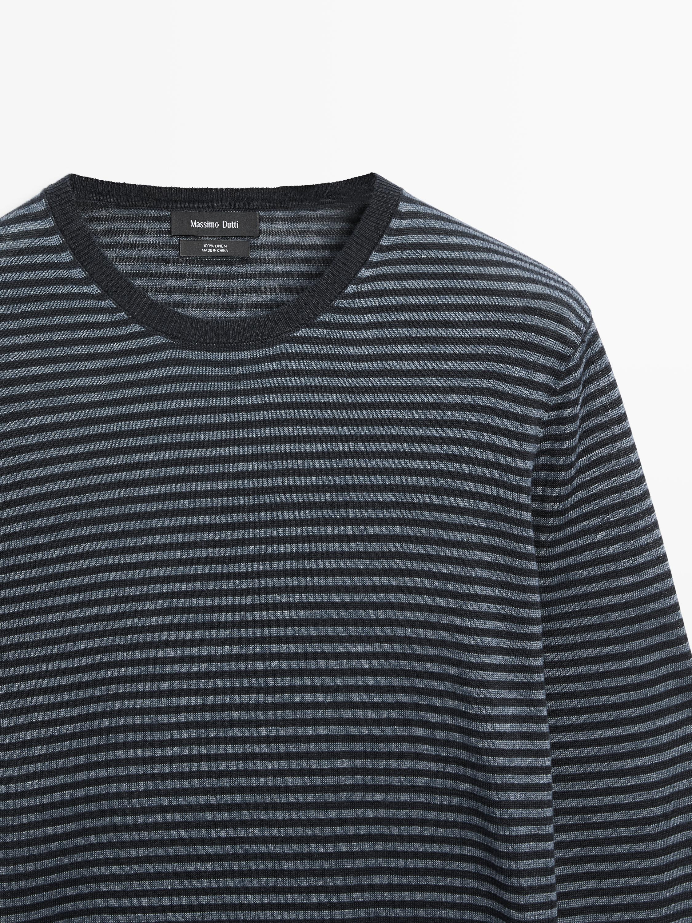 Linen sweater with striped detail
