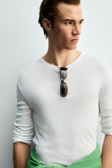 LONG SLEEVE VISCOSE TEXTURED T-SHIRT - White by Zara - Image 4