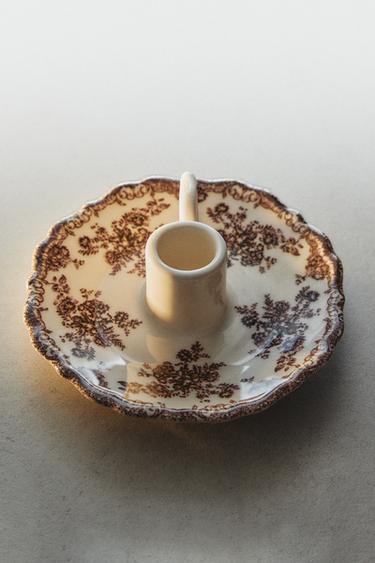 FLORAL EARTHENWARE CANDLESTICK - Brown by Zara