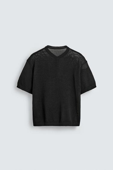 KNITTED HENLEY T-SHIRT - Black by Zara - Image 6