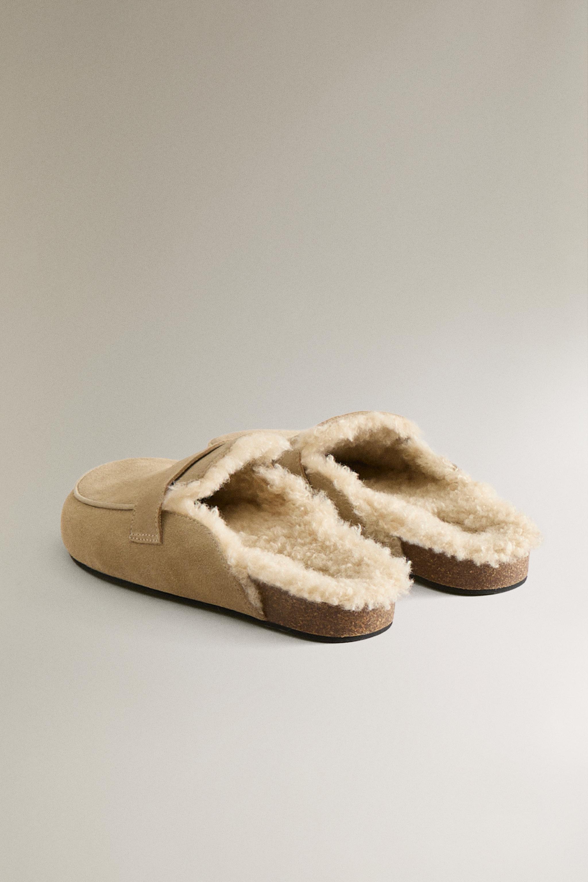 WARM LEATHER LOAFER MULE CLOG SLIPPERS
