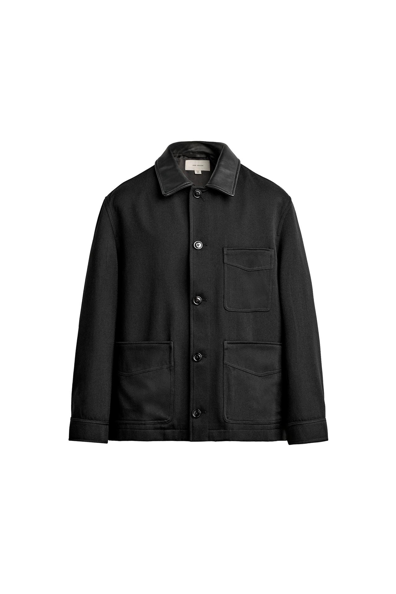 WOOL BLEND LEATHER COLLAR JACKET