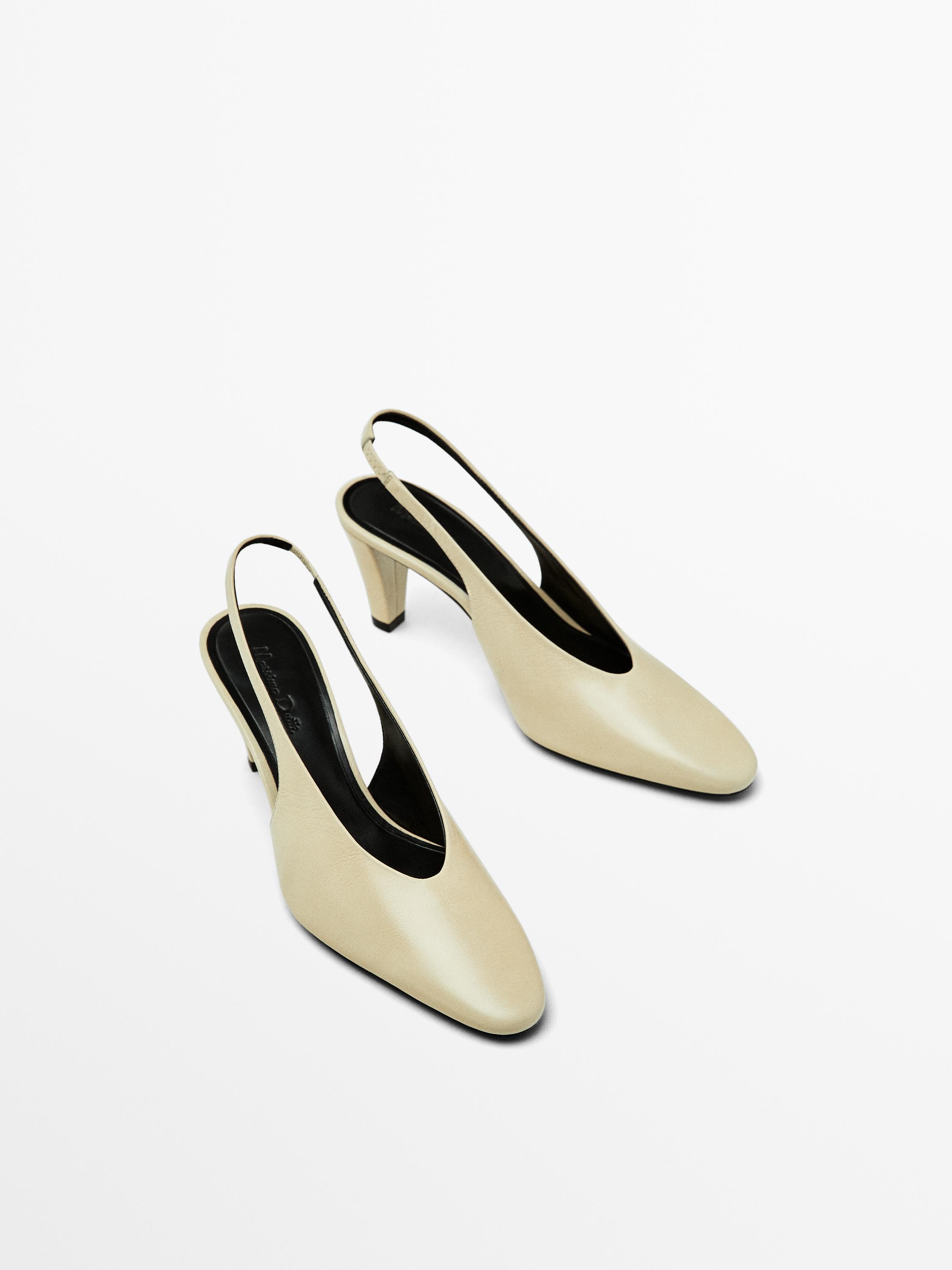 Leather round toe slingback shoes - Ecru | ZARA United States
