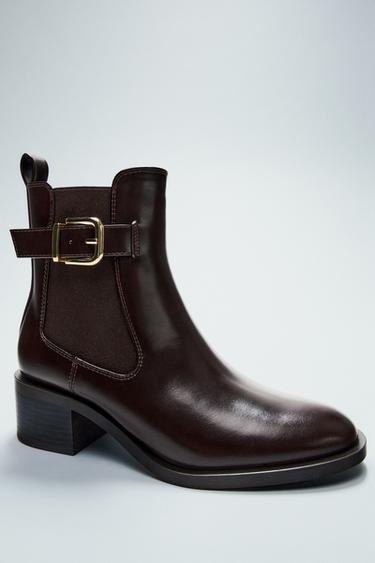 ANKLE BOOTS WITH BUCKLE DETAIL - Chocolate Brown by Zara