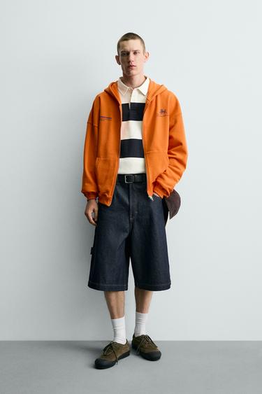 CONTRAST SLOGAN ZIP-UP HOODIE - Orange by Zara