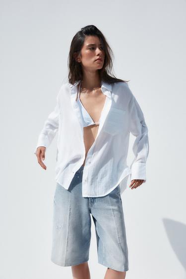 Zara OVERSIZED GAUZE SHIRT - White