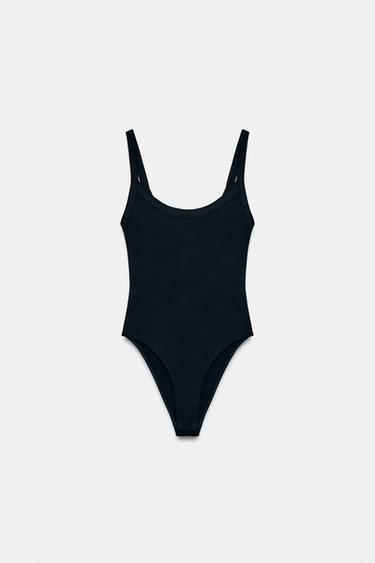 Zara SQUARE NECK BODYSUIT - Navy blue