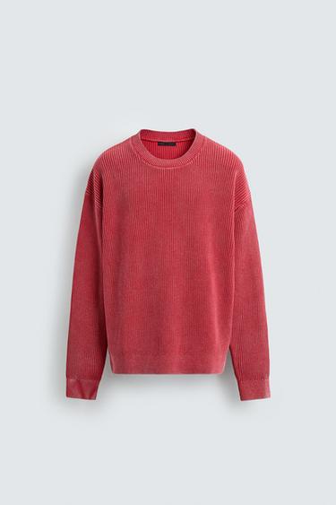 WASHED RIBBED TEXTURE JUMPER - Red by Zara
