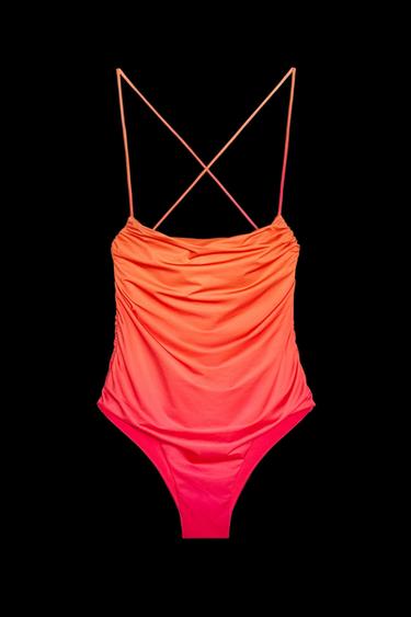 GATHERED SWIMSUIT - Orange by Zara - Image 0