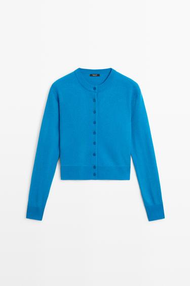 Zara Knit cardigan with button detail - Turquoise - Image 0