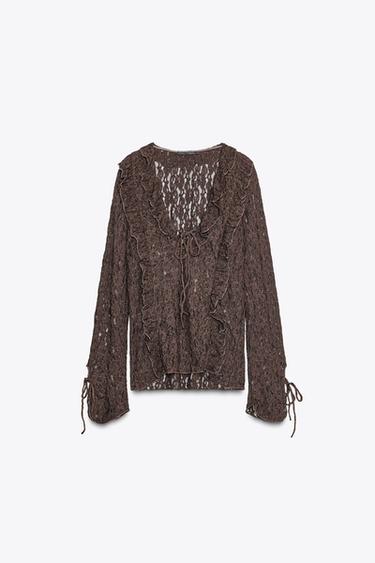 RUFFLED LACE TOP - Chocolate by Zara