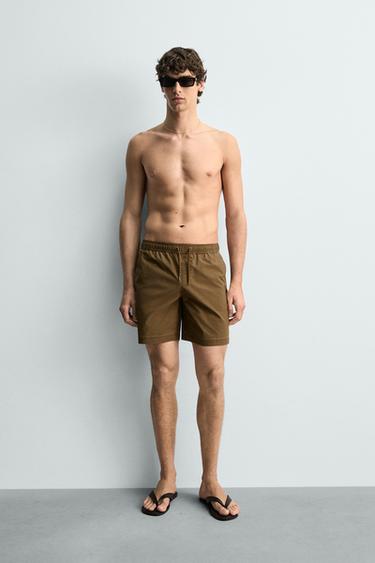 Zara WASHED STRIPED LONG SWIMSUIT - Toffee