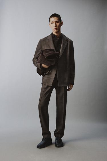 DOUBLE-BREASTED 100% WOOL TEXTURED SUIT BLAZER - Brown by Zara