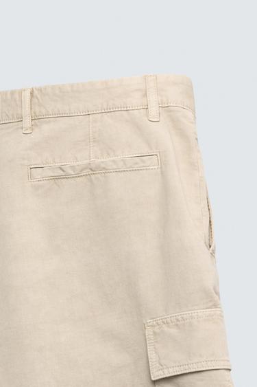 SHORT CARGO COTON ET LIN - Beige clair de Zara - Image 9