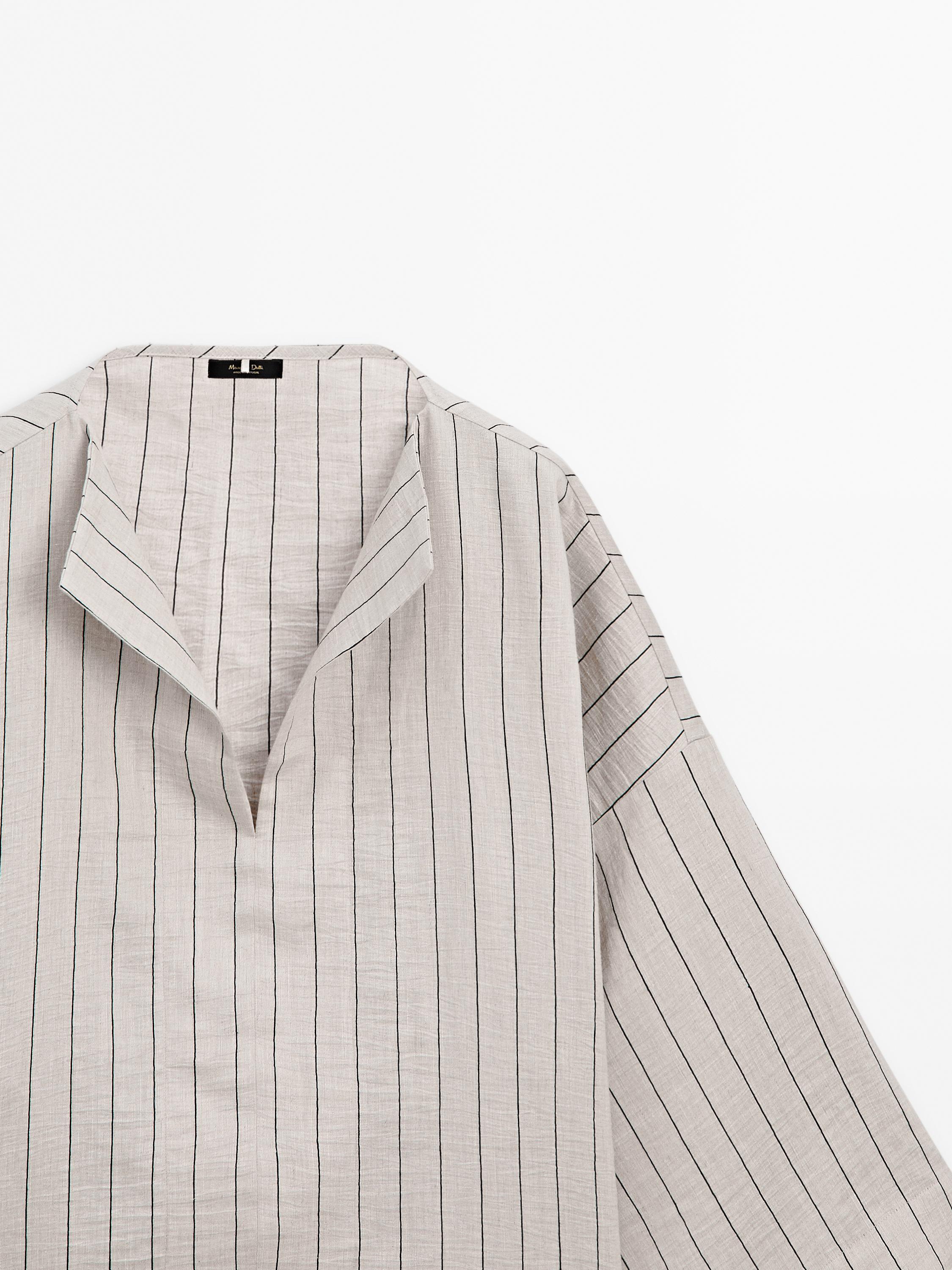 Contrast striped linen blend shirt - Beige | ZARA United States